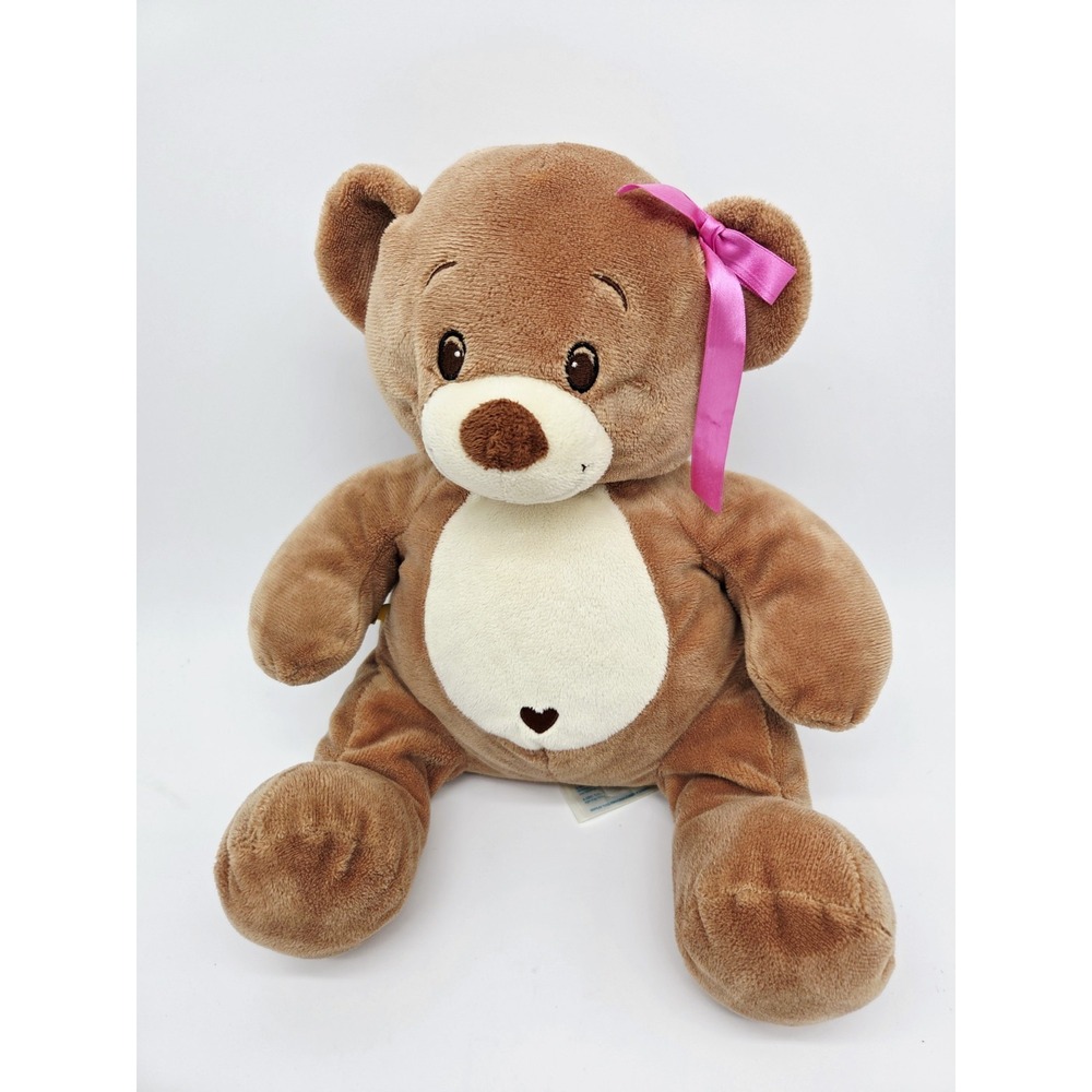 Build-A-Bear Workshop Sitting Bear Heart Belly 16" Brown Ivory Added BOW
